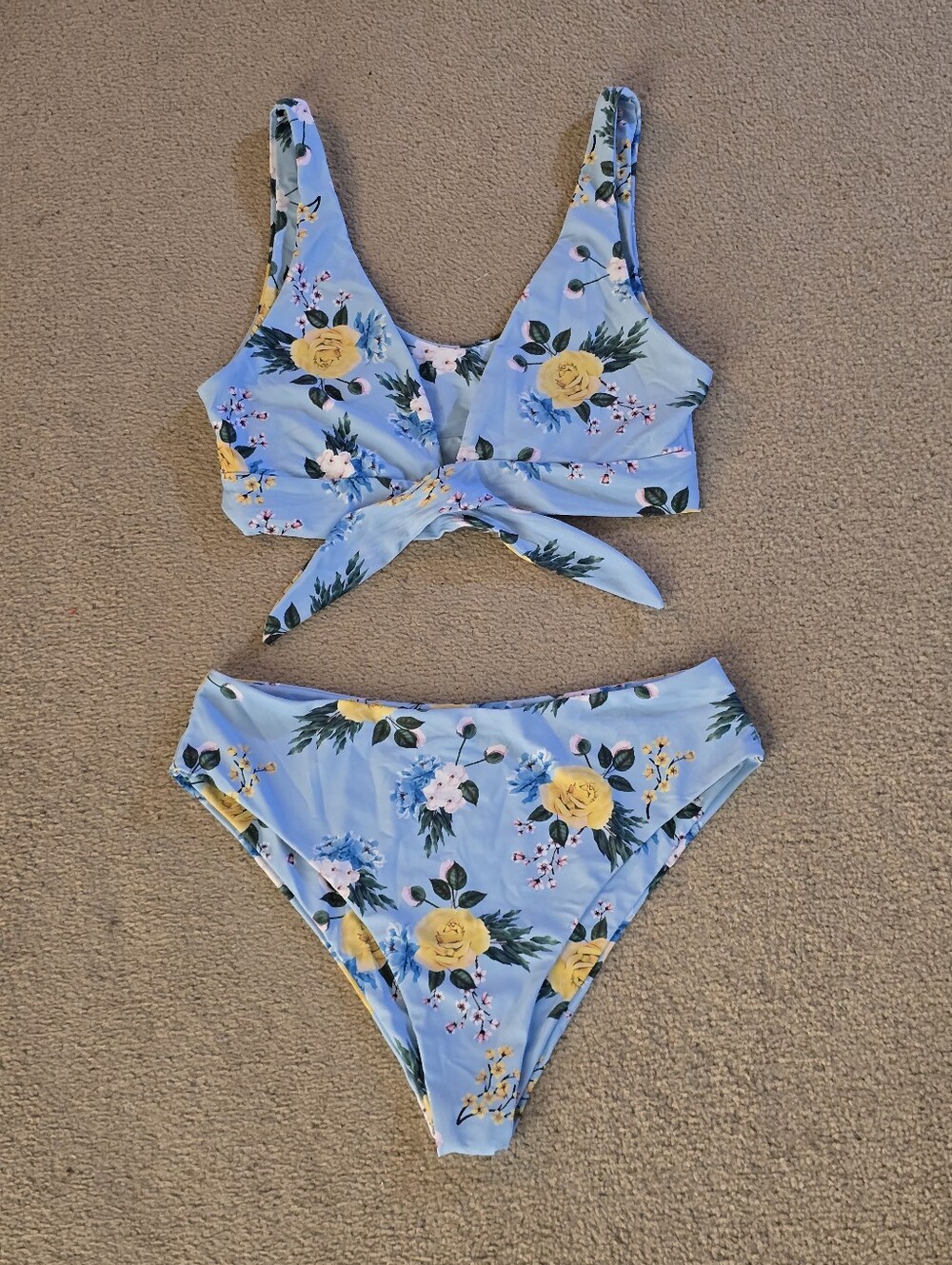 Zaful Light Blue Floral Tie-Front Bikini Set